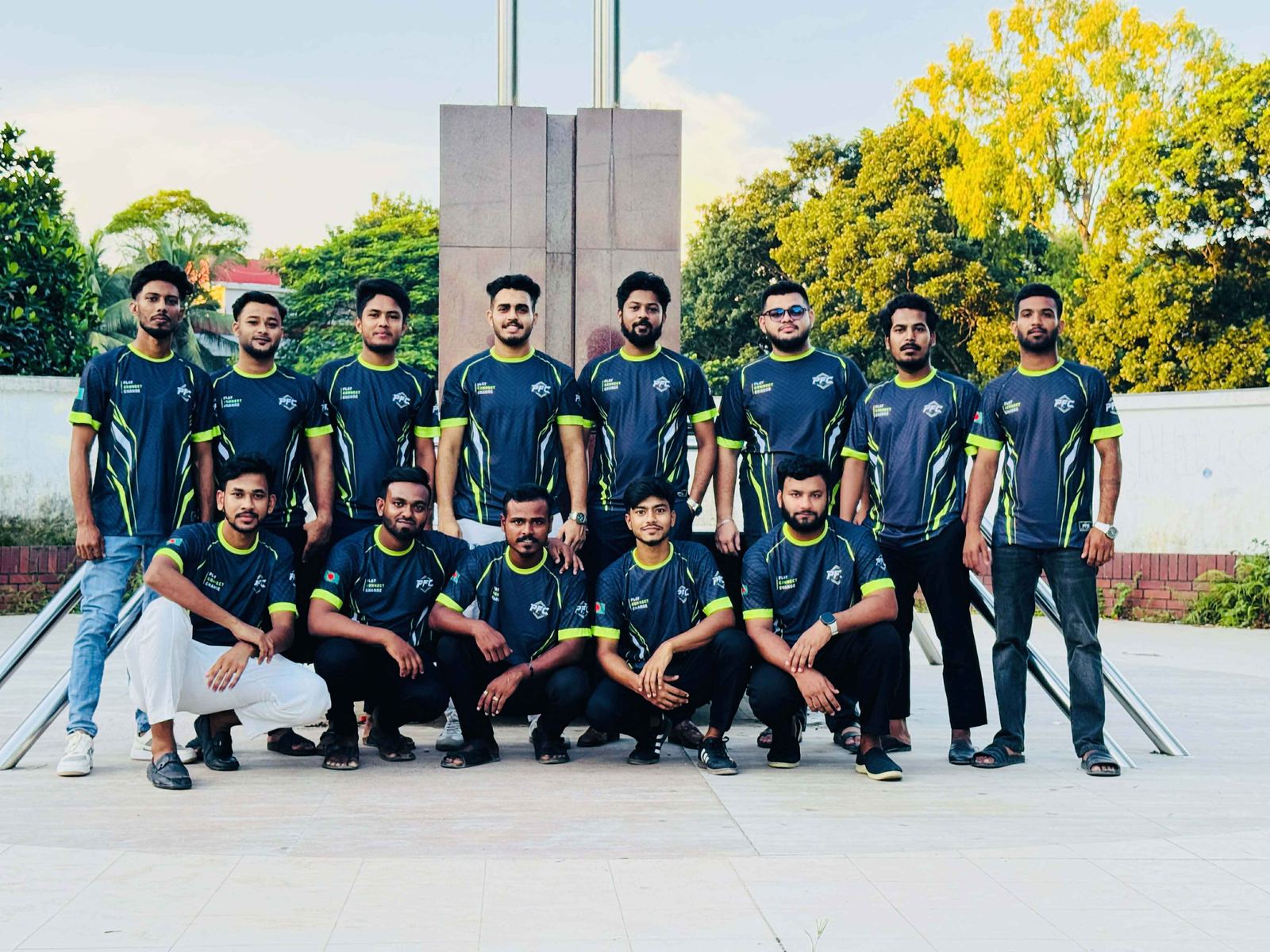 The Play for Change team in their PFC jerseys, Narayanganj